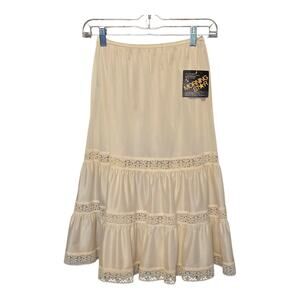 Vintage Morning Star Womens Skirt Slip Tiered Lace Elastic Waist Small Beige